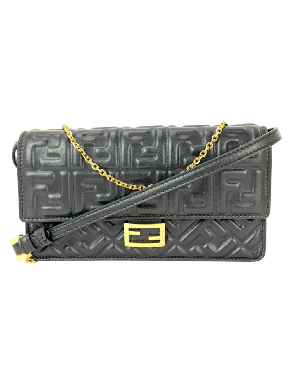 Fendi Tube Wallet on a Chain Black Nappa Leather Crossbody Bag